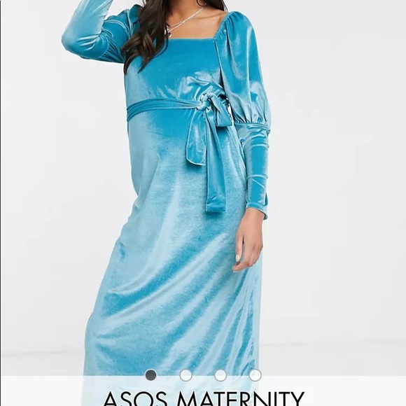 NWT Maternity Aqua Velvet Puff Long Sleeve Dress Size 8 - Picture 4 of 16
